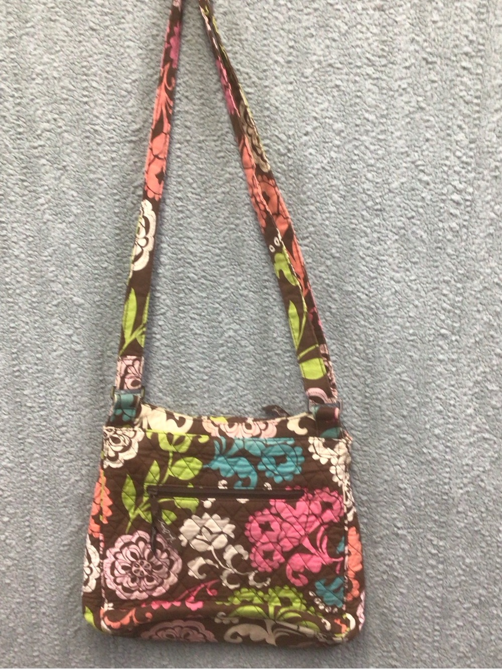 Vera Bradley Brown Floral Quilted Crossbody with Pink Teal Green Accents